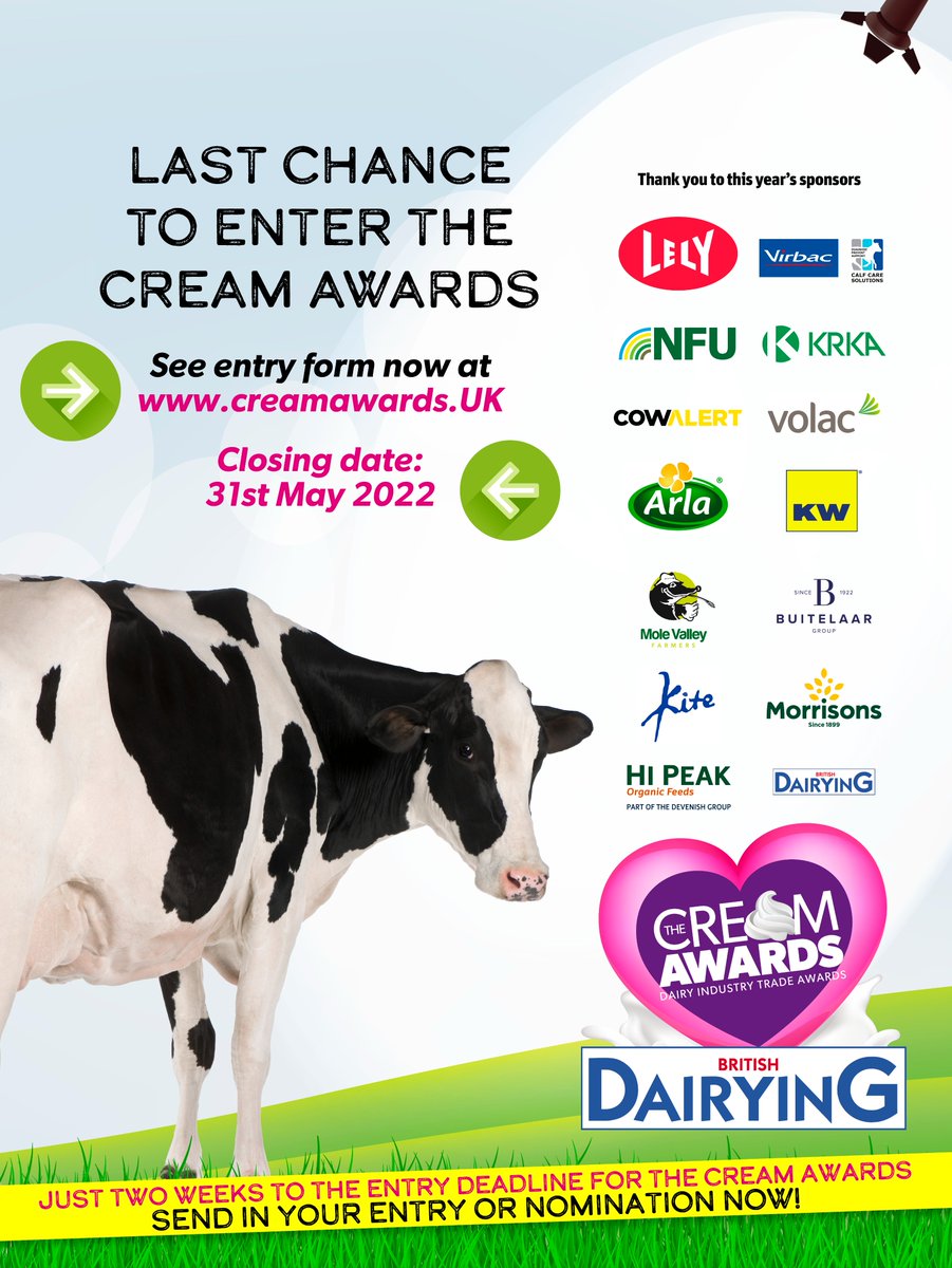 britishdairying's tweet image. Just two weeks to the entry deadline for the Cream Awards . . . send in your entry or nomination NOW!
curwoodcmsltd.formstack.com/forms/creamawa…
@dairyawards #teamdairy #creamawards #teamdairy #creamawards #UKfarming #dairynutrition