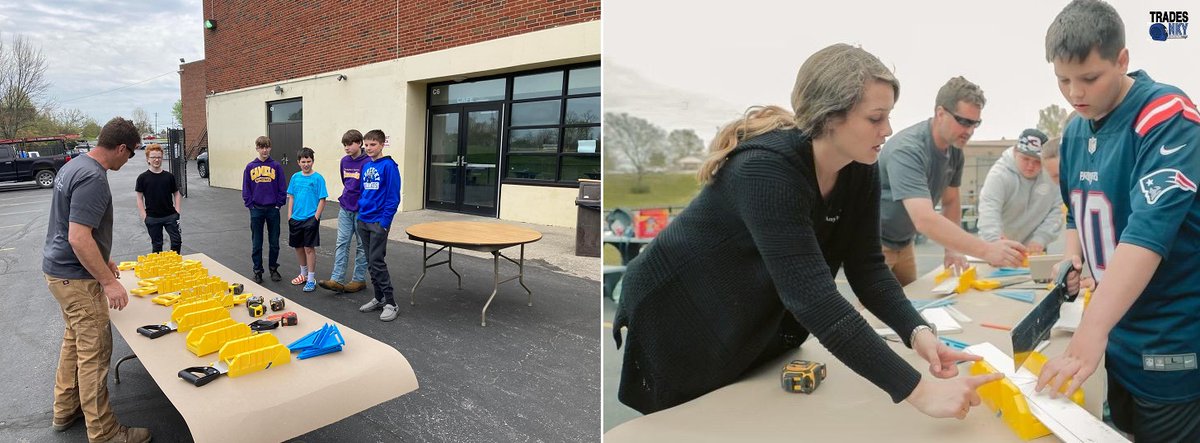 Volunteers from <a href="/AnyWeatherRoof/">AnyWeather Roofing</a> and <a href="/AWRestoration/">AnyWeather Restoration</a> work with Camel Construction Crew students teaching them how to use handsaws and miter boxes