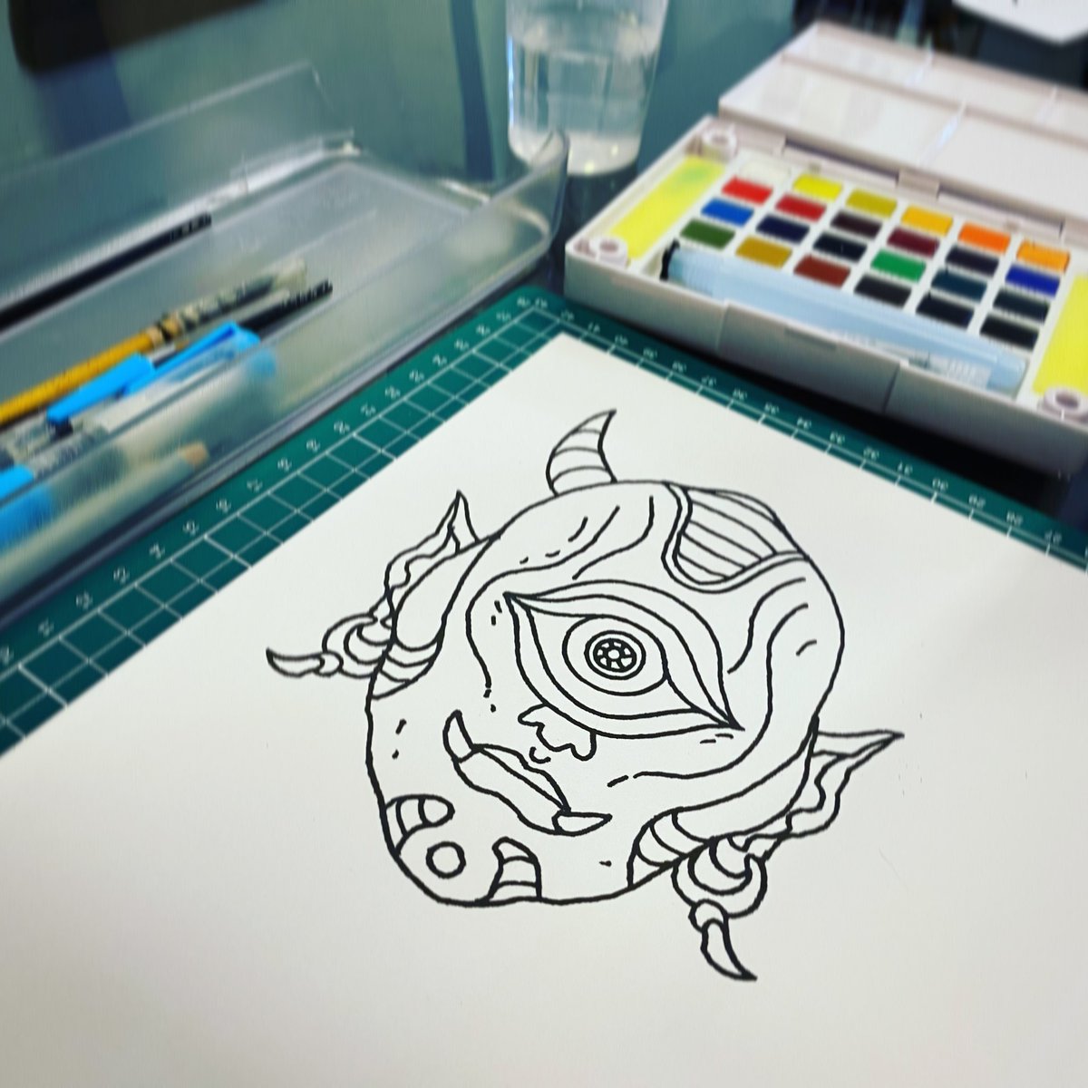 diogo_oldskull's tweet photo. Playing with my new #Watercolor travel set and @thelostbay’s #SkyRealms project #Art by the always inspiring Evlyn Moreau! I hope I can make this fabulous piece some justice! This will be a magnificent #SystemNeutral #Weird #Fantasy setting for your #TTRPG of choice! https://t.co/fGTJXXGKBB