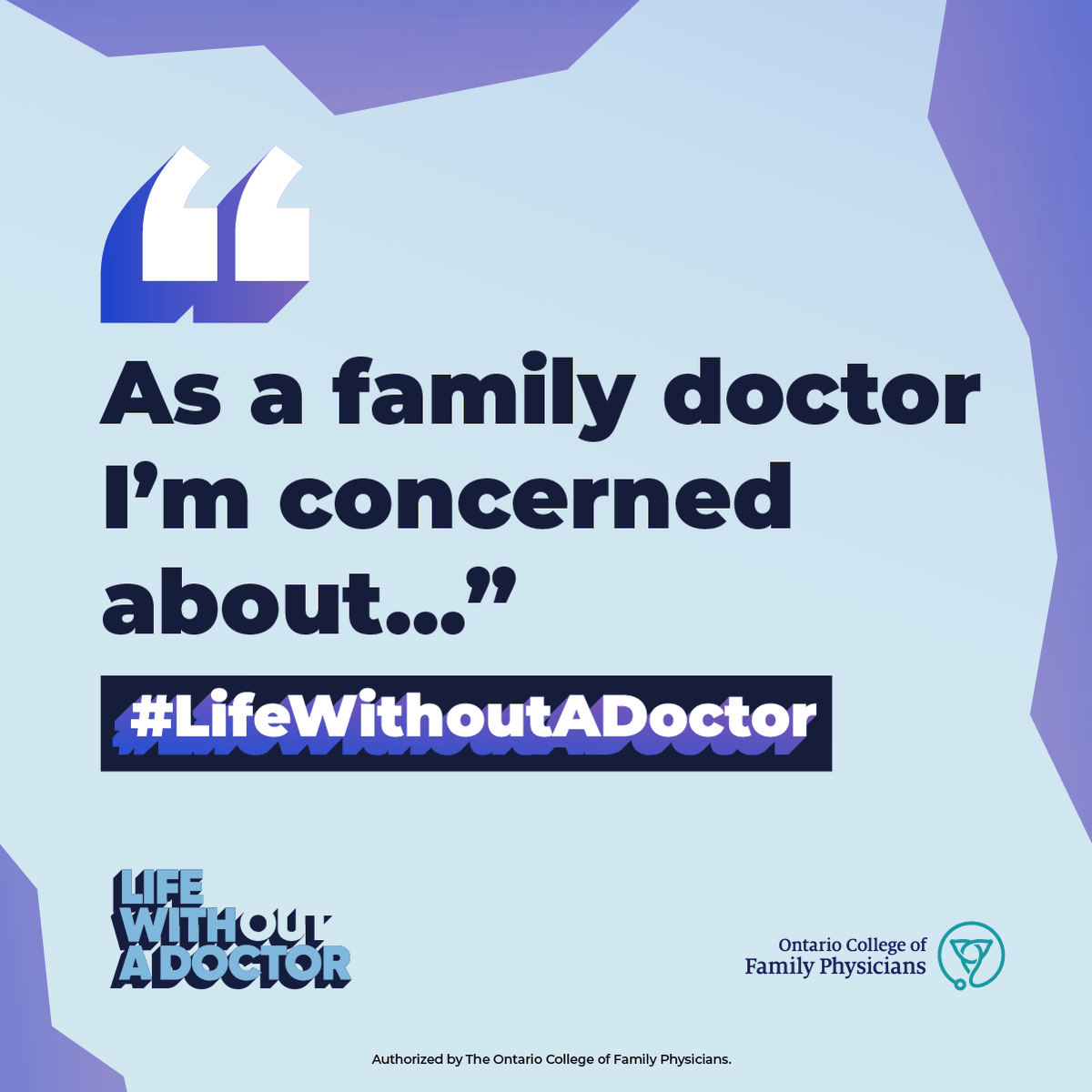 Calling all Ontario family doctors.  📣

As the province faces a critical shortage, 1.3 million Ontarians are without a doctor. Share your story with this image and our campaign hashtag to spread awareness: #LifeWithoutADoctor

More here: lifewithoutadoctor.ca #onhealth #onpoli