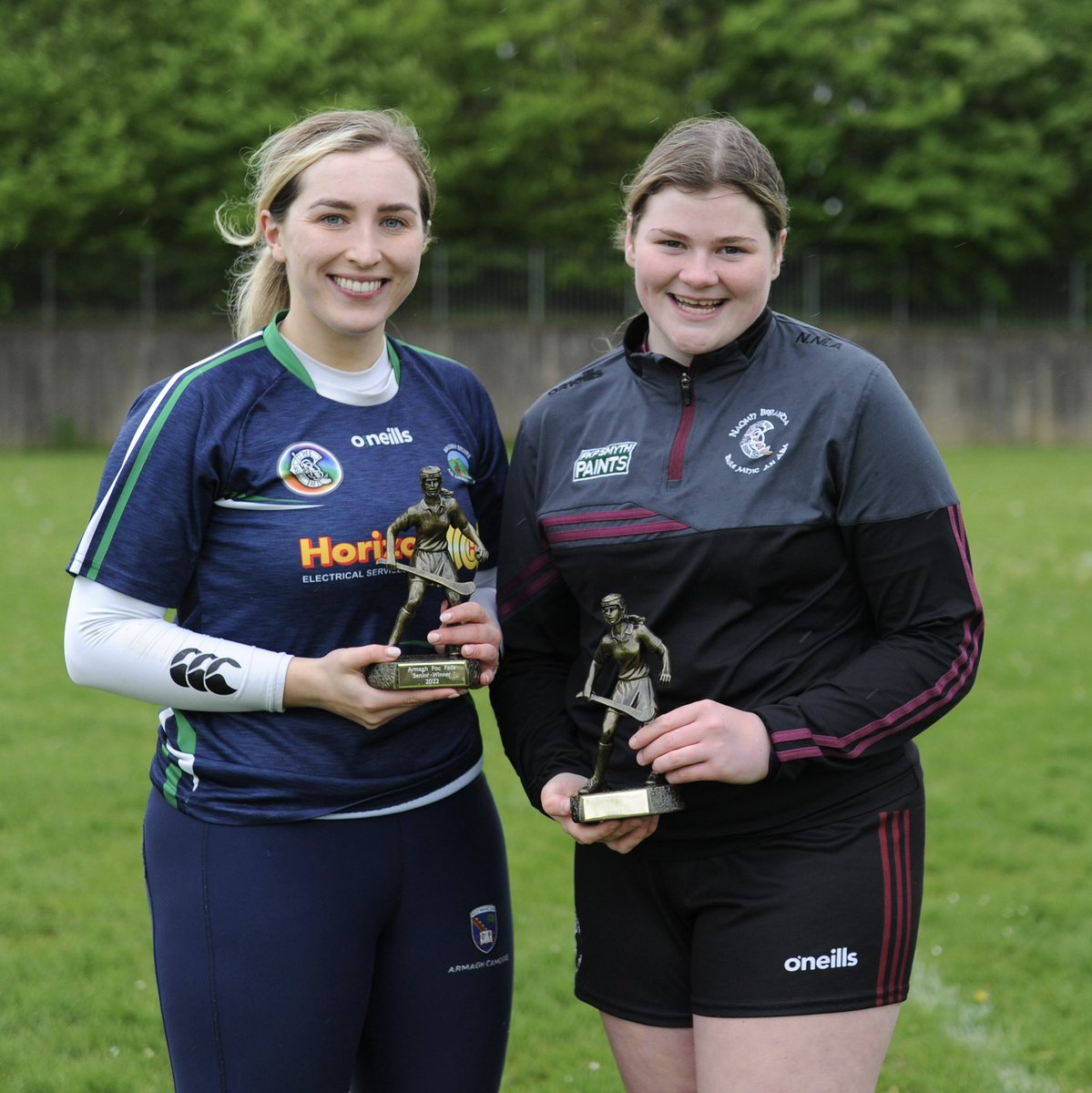 Armaghcamogie's tweet photo. Armagh Camogie Poc Fada winners, Ciarrai Devlin and Naoise Hughes. Ciarrai won the senior competition with a puc of 93.2m and Naoise won the U16 competition with a puc of 82.7m. Congrats to both Camogs. https://t.co/amDfCHJRP5