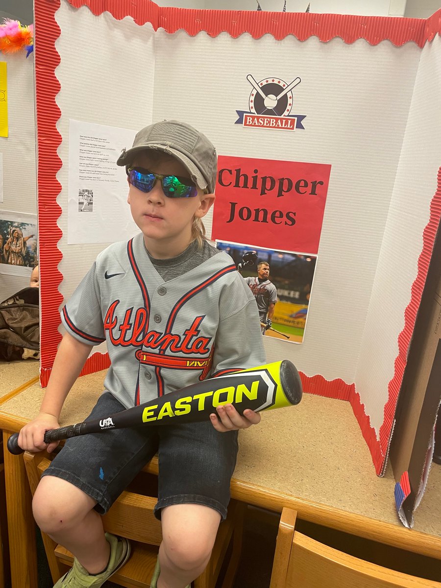 buddycj1's tweet photo. When your wife’s all-time fav. Baseball player is @RealCJ10, it’s only natural for your son to insist on being him for his historical wax museum at school with #crazytrain playing in his section. And simply says “I am the best of all time, Chipper Jones” https://t.co/fSfDoeb1RF