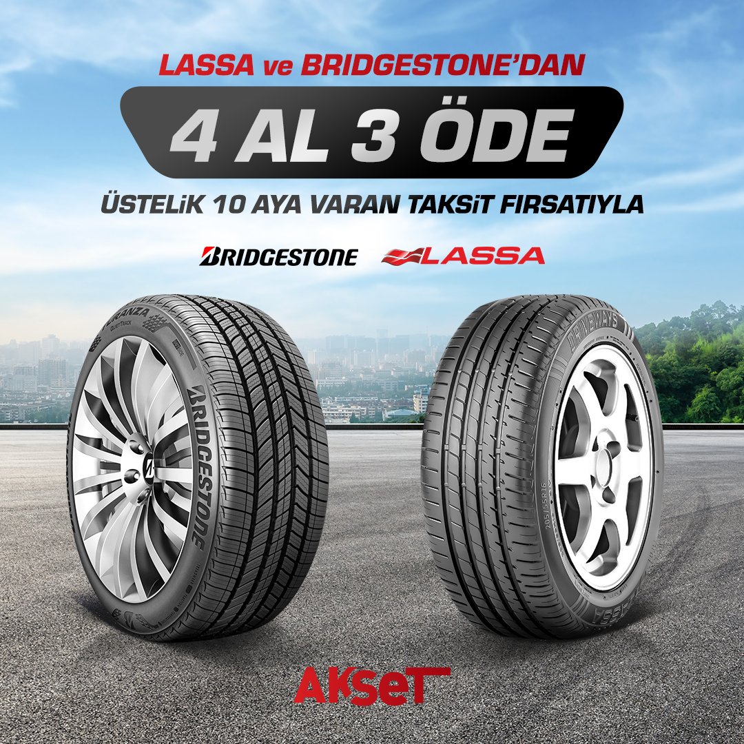 akset42's tweet photo. Lassa ve Bridgestone lastiklere Akset'ten sahip olmanın tam zamanı.
10 aya varan taksit avantajıyla 4 al 3 öde fırsatını kaçırmayın.
#AKSET #Lastik #Bridgestone #Lassa #Konya #Brisa #Dayton #Kinesis #KışLastiği #Yazlastiği https://t.co/c3NmyLbsC2