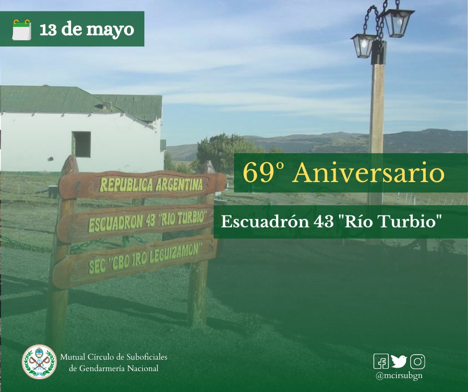 mcirsubgn's tweet photo. Saludamos a la Escuadrón 43 "Río Turbio", en el día de su 69º #Aniversario.

¡Felicidades!

#gendarmeríanacionalargentina #GENDARMERIA #SubOficiales #gendarmerianacionalargentina #GendarmeríaNacional #Mutual #Mutuales #GNA #CentinelasDeLaPatria #Gendarmes #RíoTurbio #SantaCruz https://t.co/8WULjFsVoL