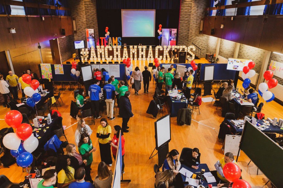 martinflan's tweet photo. #amchamhackers day two at the American chamber of commerce hackathon is well under way. Our group “the coffee grounders” is half way through revoultionising sustainability for the coffee industry in Ireland. @AmericanChamber https://t.co/RYhzf3k1Ou
