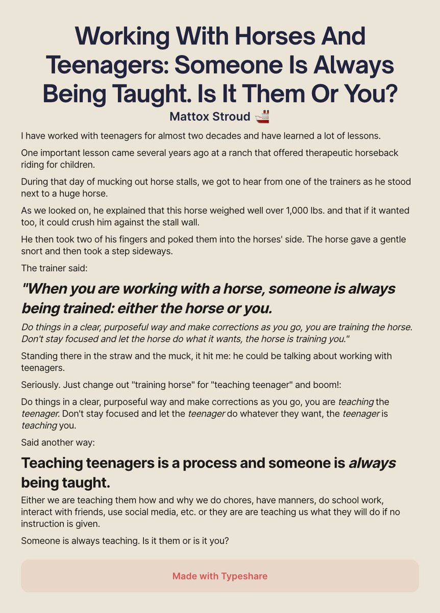 MattoxStroud's tweet photo. If you are the parent of a teenager like I am, you know it is a lot of work.

Sometimes I am tempted to take one - 1! -  moment off from what feels like constant teaching.

This lesson encourages me to stay focused because - for better or worse -  someone is always being taught. https://t.co/jhXeugb4bj