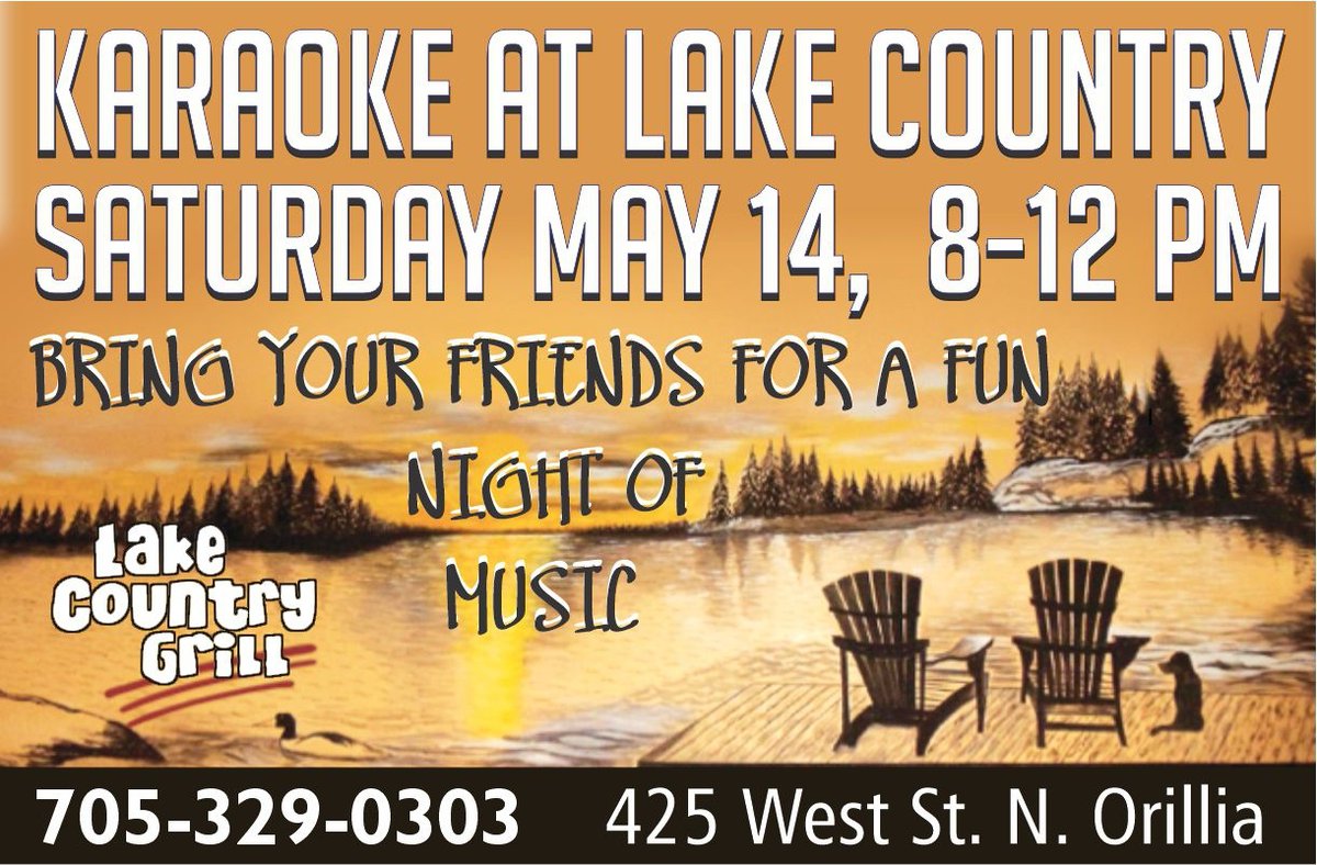 Karaoke at Lake Country Grill this Saturday, May 14th.
Come on out and have some fun. The music starts at 8 pm.
lakecountrygrill.com