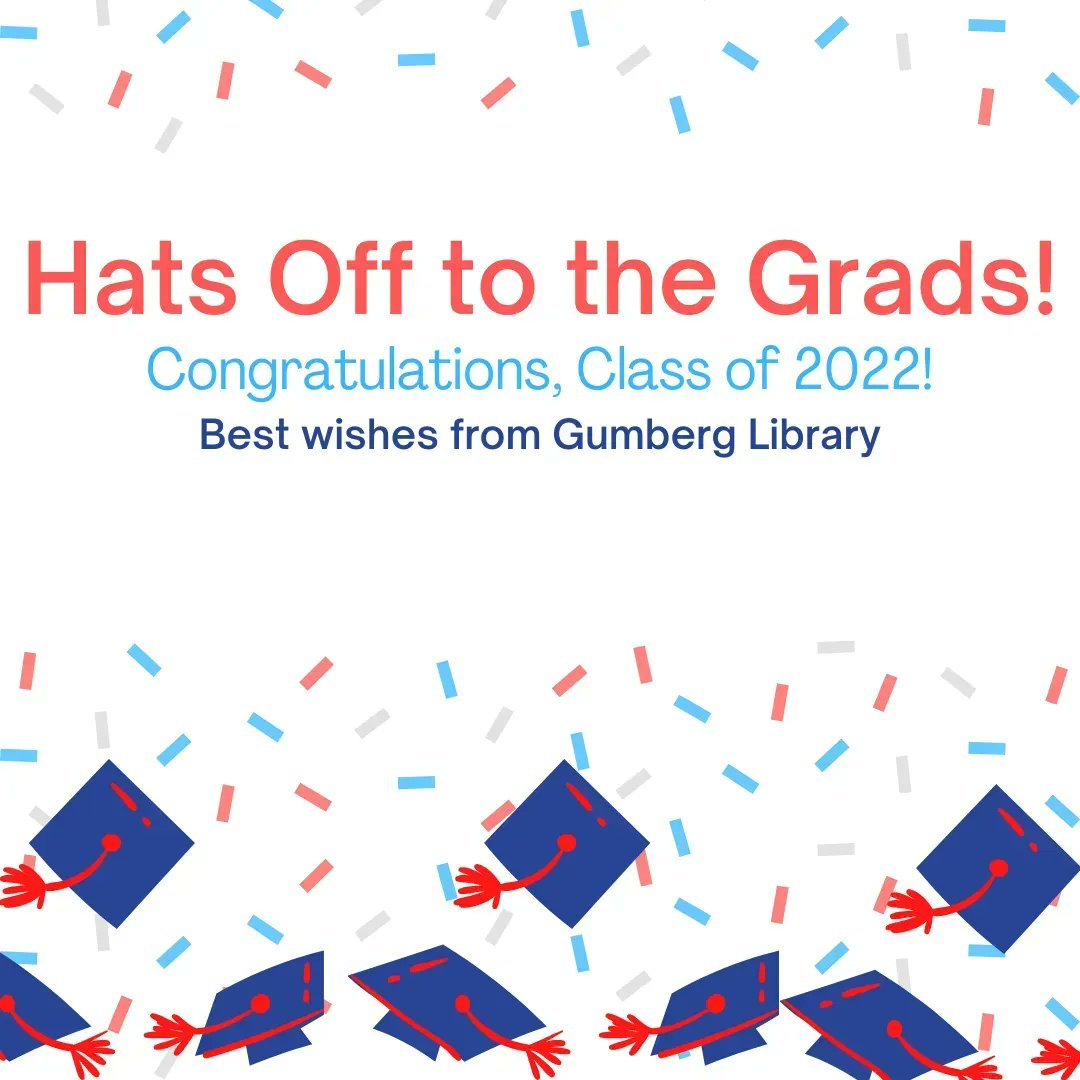 GumbergLibrary's tweet photo. Congratulations, Class of 2022, especially our @GumbergLibrary student workers: Zoe Holland, Lyle Lambing, Madison Uhrin and Myles Yarbough!  #DukeGrad https://t.co/F00g0kpLqP