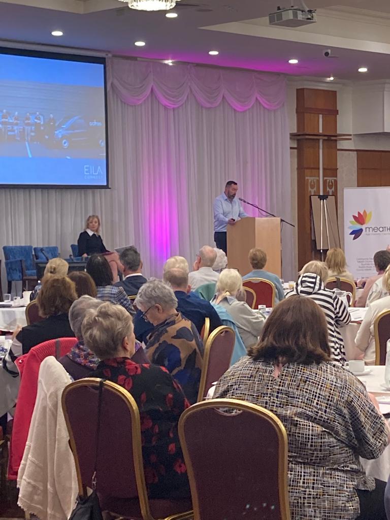 eilaconnect's tweet photo. Martin Crothers of @eilaconnect and @crotherssecurit speaking at the @AgeFriendlyIrl Show at @Knightsbrook1 today. If you're at the show, make sure to stop by to find out about https://t.co/KfnXxoHat3
#eilaconnect #assistivetechnology #agefriendlyireland #seniorcare https://t.co/FZpyF2vRYS