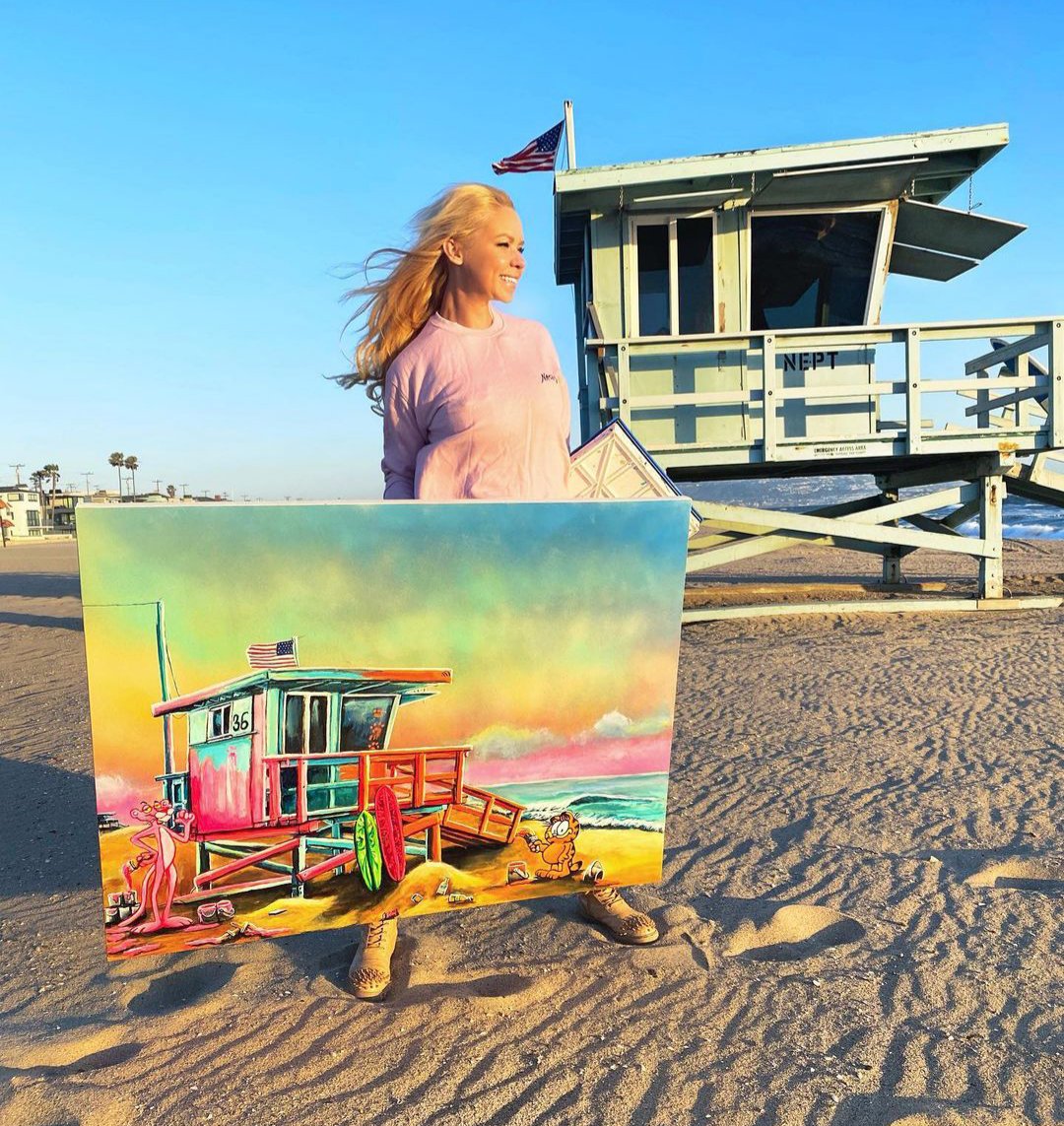When you think it’s a great idea to finish up your painting at sunset on the beach and it turns out to be a storm disaster 😬

#manhattanbeach #art #artist #artsale #gallery #beach #popart #pinkpanther #socal #garfield #cartoons #socal #pink #lifeguardtower #wind #ocean #moments
