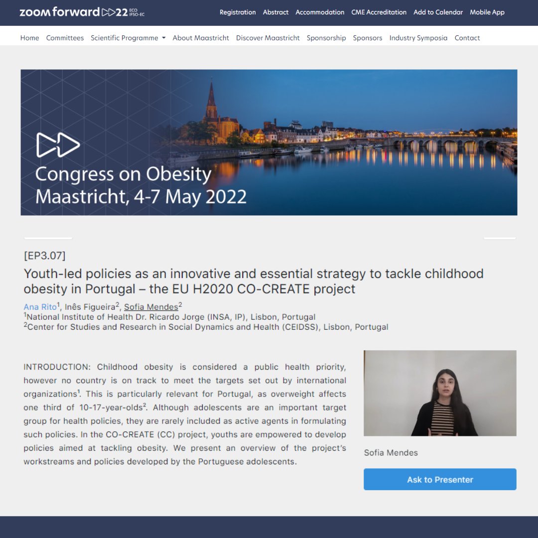 ceidss's tweet photo. 📅 Last week (4-7 May) took place the European Congress on Obesity (ECO) Zoom Forward 22, where CEIDSS team presented 2 abstracts about the CO-CREATE project and the WHO COSI-COVID study @AnaIsabelRito @MSofiaMendes 
#congress #obesity #ECO2022 #abstract https://t.co/kExFZ3qTfa