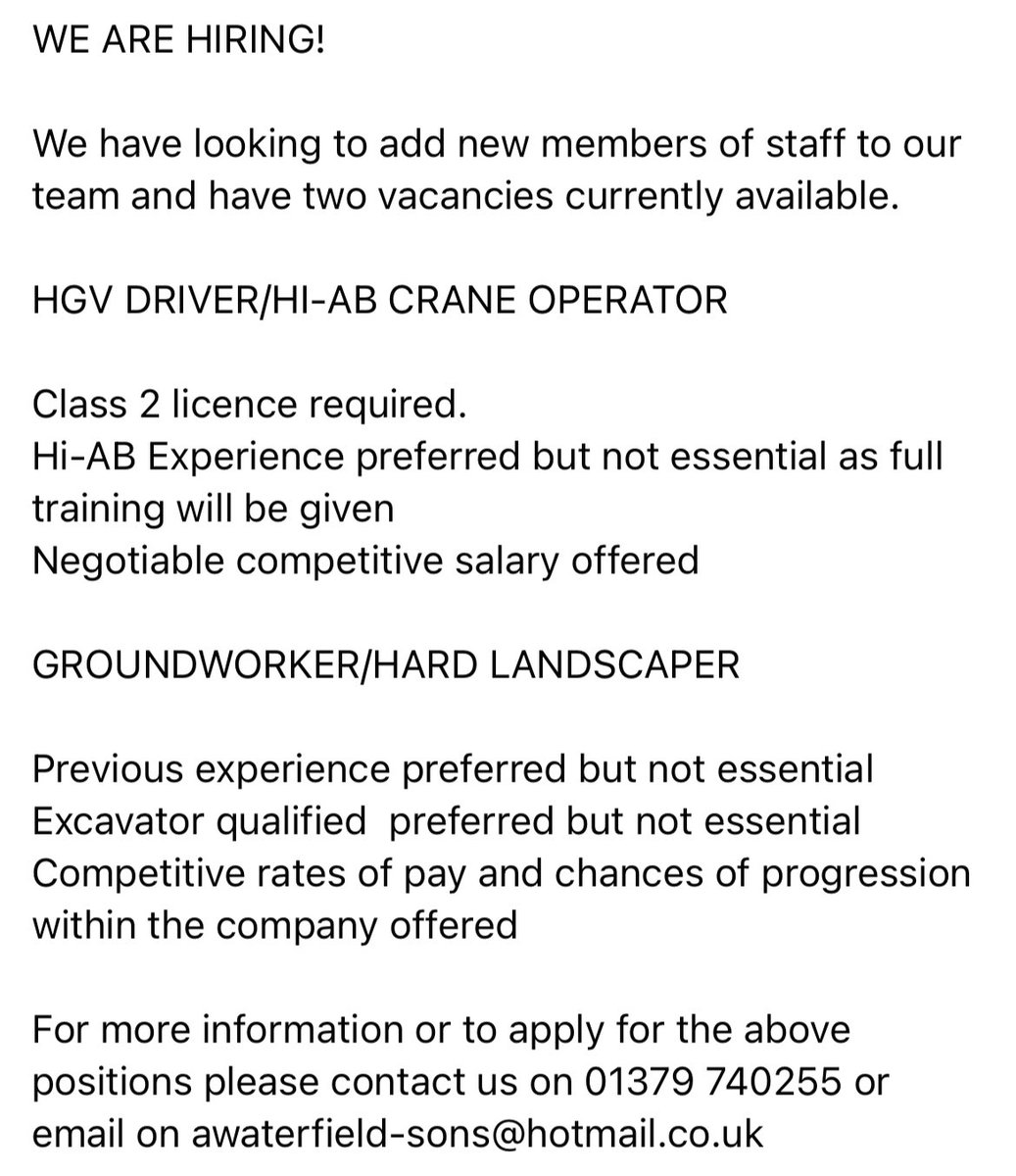 WaterfieldSons's tweet photo. WE ARE HIRING! https://t.co/w5iJ2p6OTQ