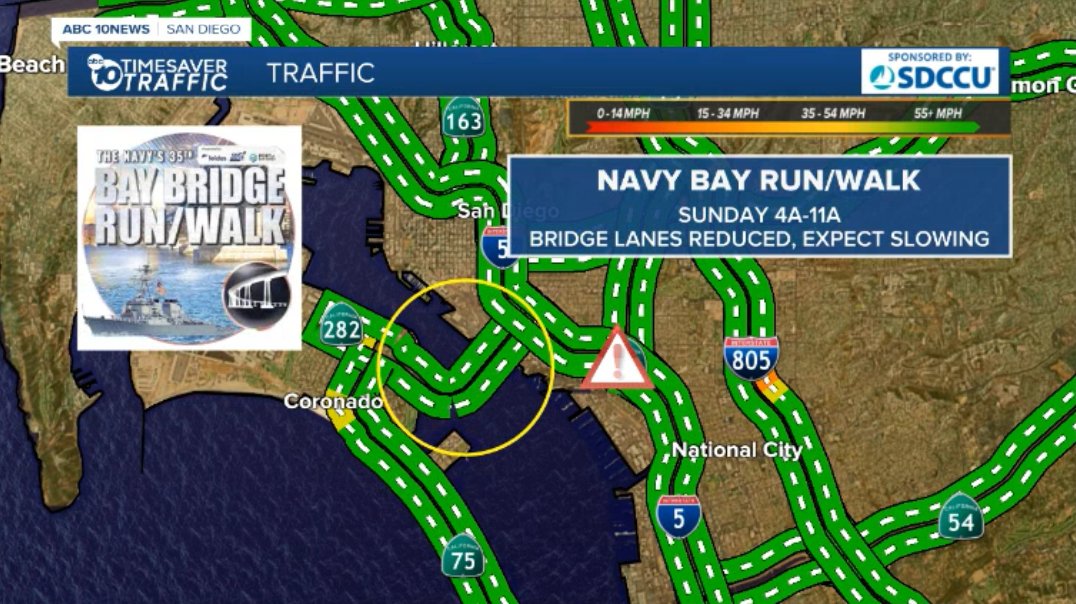 vanessapaztv's tweet photo. WEEKEND TRAFFIC ALERT: #Coronado Bridge Sunday 4A-11A.
You'll be able travel both directions but lanes will be reduced for #NavyBayBridgeRunWalk.
Expect EXTRA slowing, plan ahead especially if you have a flight to catch!
#10newstraffic #sdtraffic @10News #NavyBridgeRun https://t.co/fRReWSmgMt