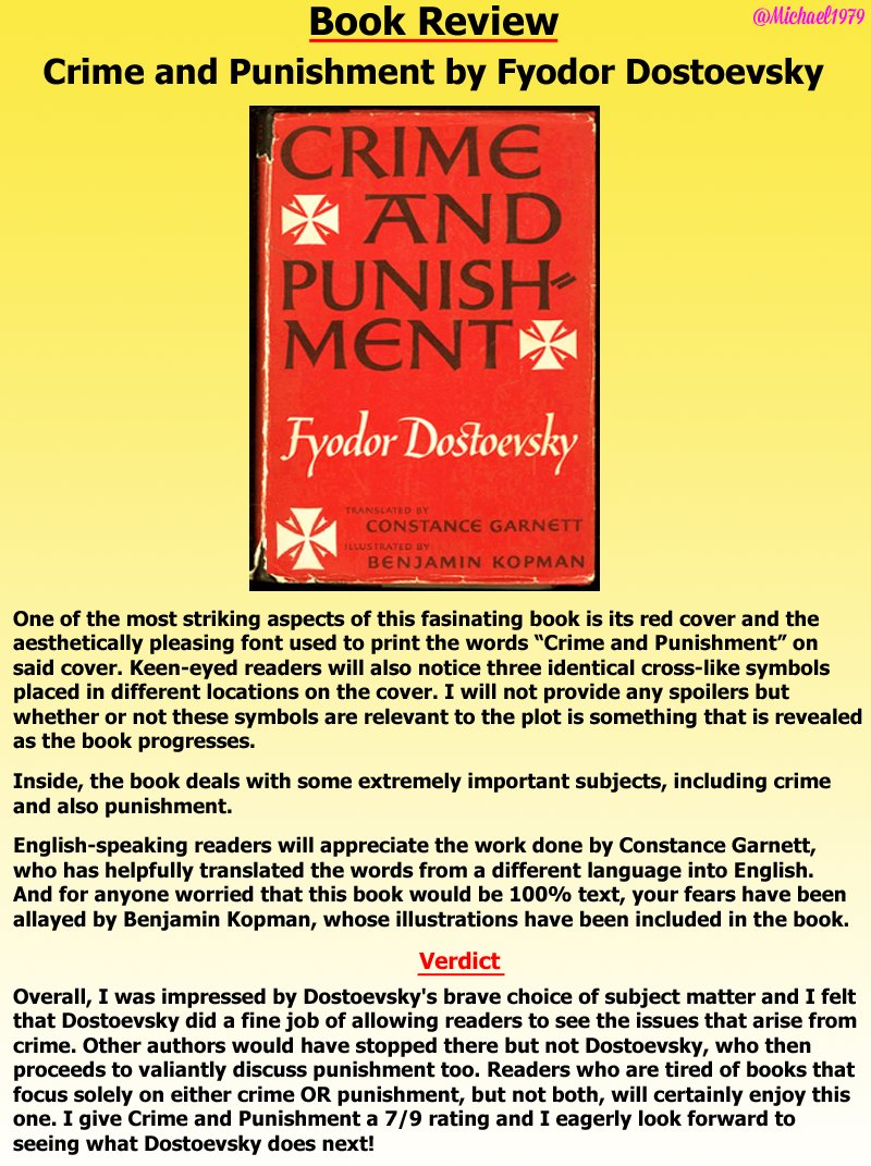 Michael1979's tweet photo. Got asked to review Crime and Punishment by Fyodor Dostoevsky https://t.co/jeEvXmH7Dl