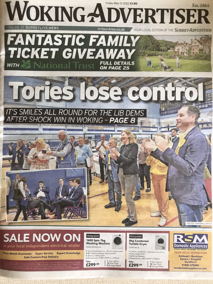 The @LibDems win and take control of #Woking! A new start for Woking! 

Pick up your copy today! 
#WinningHere #VoteLibdem