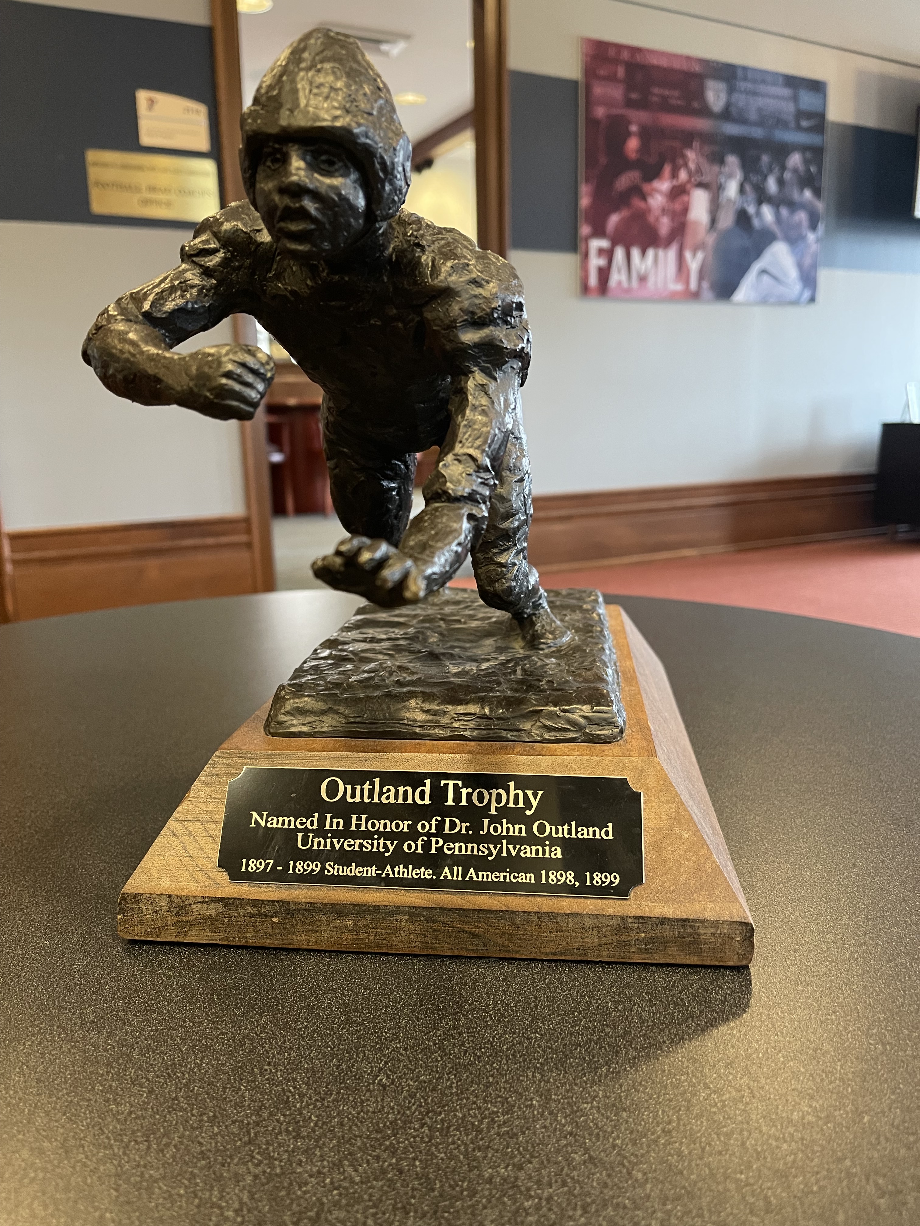 Penn Football on X: "The Outland Trophy, awarded to the best interior  offensive or defensive lineman in the country, in honor of John Outland,  who was a 2x All American at Penn. #