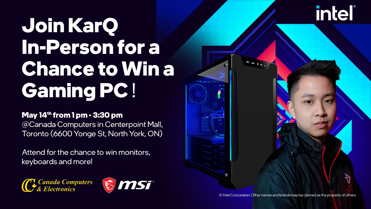 intelcanada's tweet photo. ⏳ Only 1 more day to go until our Intel® 12th Gen Live Event ⏳

Join us tomorrow at Centerpoint Mall for a chance to win a custom #PC! @CC_Deals @MSICanada @KarQGames @MarcusYam 

RSVP here to mark your attendance ✔️: https://t.co/JgcWMbDtqO https://t.co/RaAxTURIj0