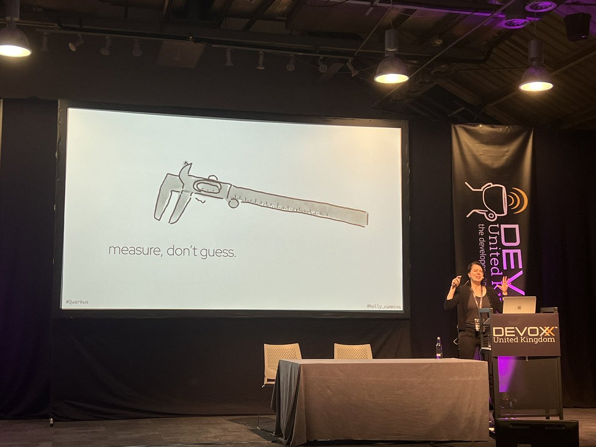 LeanderReimer's tweet image. Measure, don’t guess! Great and entertaining talk by @holly_cummins on #Java optimization and tradeoffs #DevoxxUK #CloudNativeNerd