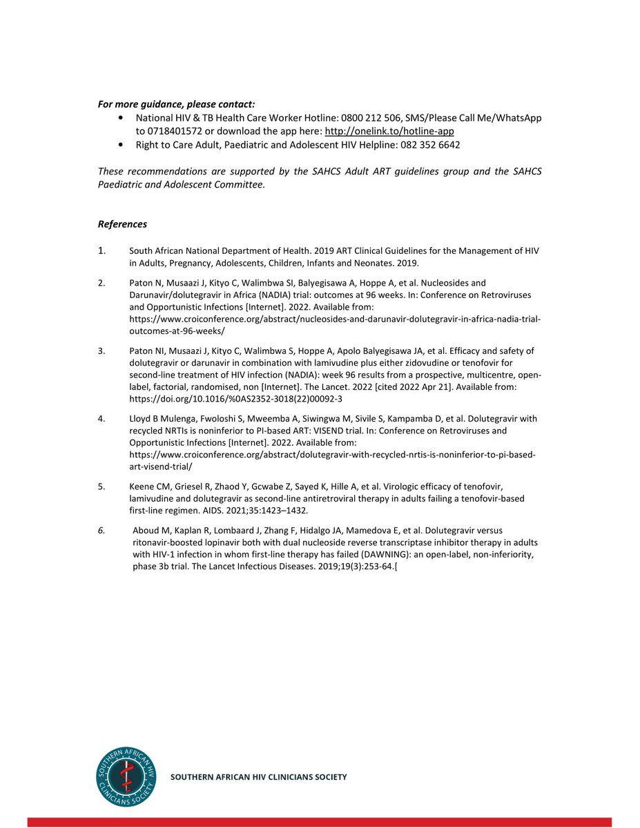 SAHIVSoc's tweet photo. Just out! #SAHCS Clinical Update, May 2022 
Use of #dolutegravir-based regimens for first- and second-line antiretroviral therapy. #HIVTreatment #healthcareworkers #PublicHealth @SpotlightNSP
@HealthZA @righttocaresa Link: https://t.co/39i3kL04yL https://t.co/0E6t6qxQ6L