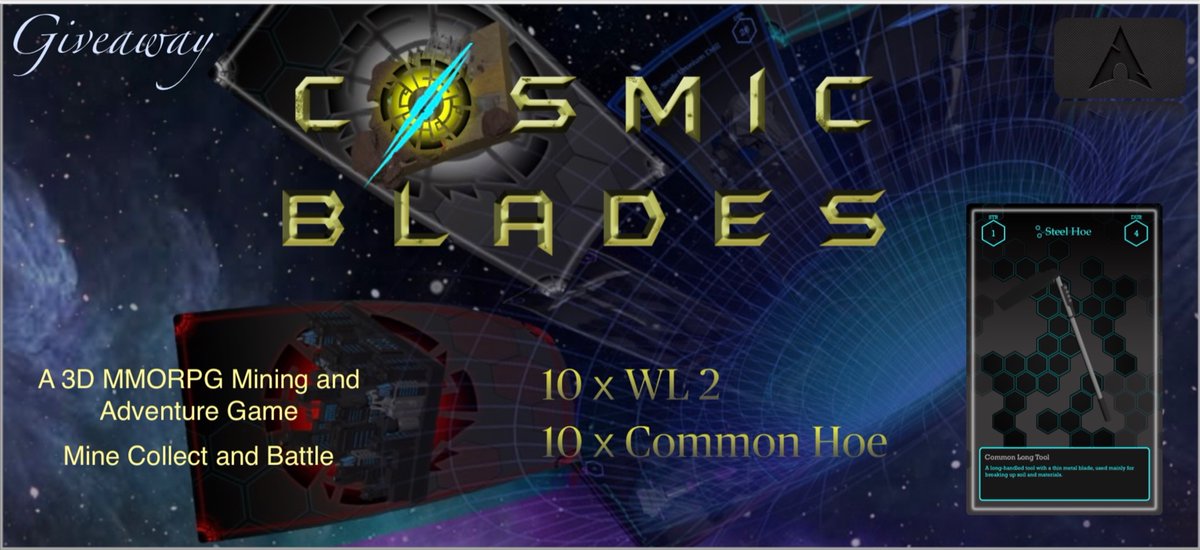 🎊 #NFTGiveaway🎉 by <a href="/_cosmicblades/">cosmicblades</a> 
 
🎁 10 x (WL 2 Slot + Common Hoe)

👇To join:
1⃣Follow me &amp; <a href="/_cosmicblades/">cosmicblades</a> 
2⃣Must Join Discord: discord.gg/BBVyu3b2
3⃣RT+♥️, Tag 3 friends
4⃣Wax Wallet👇

⏳End: 48 hrs

🔗cosmicblades.com

#waxp #NFTGiveaway #NFT #PlayToEarn