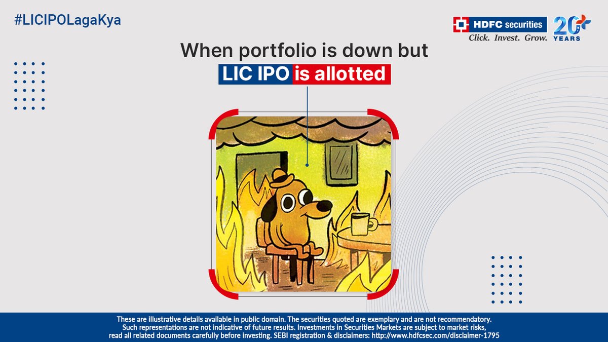 hdfcsec's tweet photo. "LIC IPO allot ho gaya. Yay! ๐"
(๐ญ๐ญ๐ญ๐ญ)
#LICIPOLagaKya
#HDFCsecurities #MarketMeme #Meme #IPOMeme #LICMeme #StockMarketMeme #Funny #Comedy #MarketCrash #IPOAllotment #LICIPO #LIC #Memes #FinanceMeme https://t.co/OmQOw3ZKIf