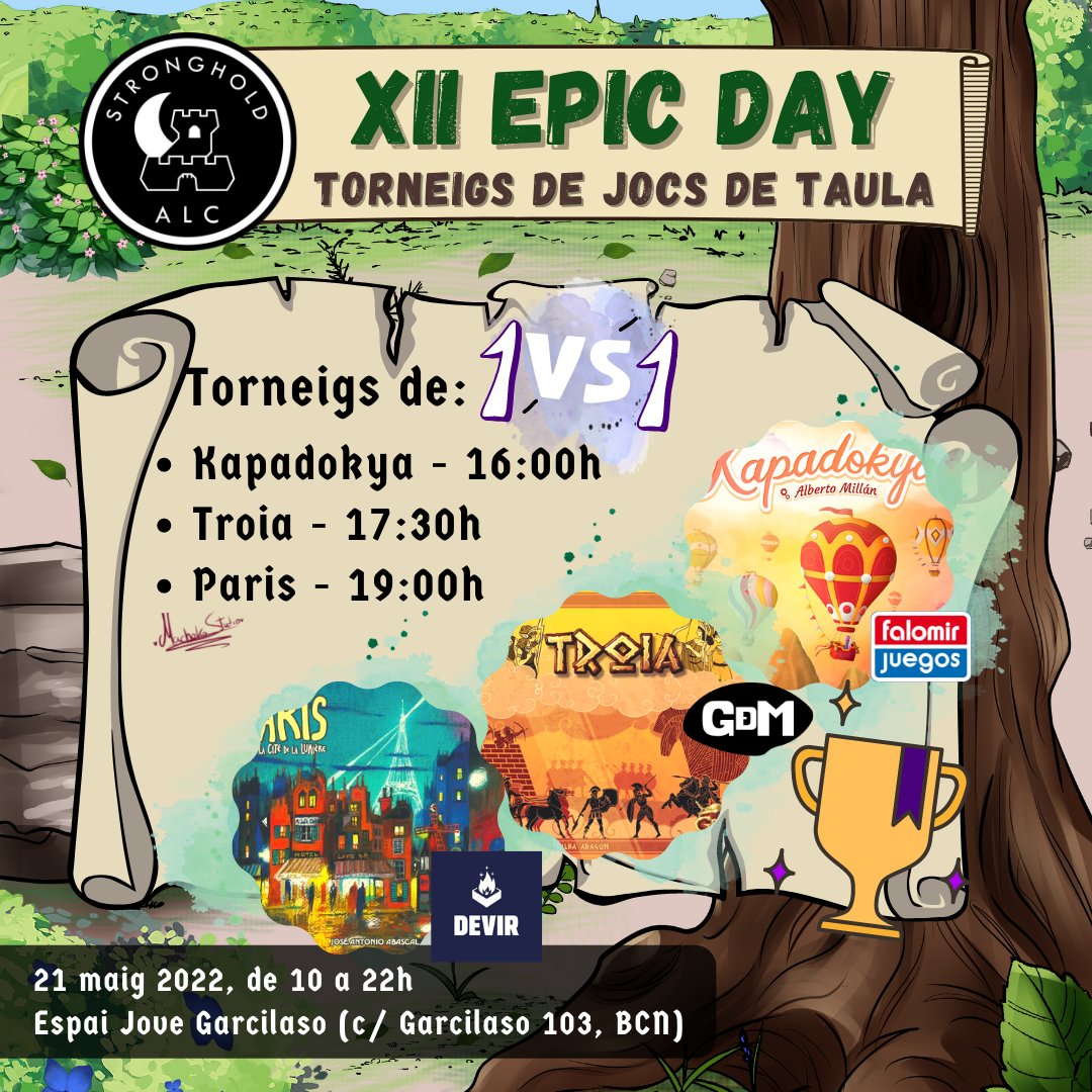ALC_Stronghold's tweet photo. Aquests són tots els #torneigs que us podreu trobar al proper #XIIEpicDay!
🏆Classificatoris de #Catan i #Carcassone
🏆 #MultijocsAdults i #ColourBrain
🏆 #MultijocsInfantil i #Monstrys
🏆 #Kapadokya, #Troia i #Paris
📝Inscripcions: https://t.co/eyDhczsssX https://t.co/QfpJfNEYu4