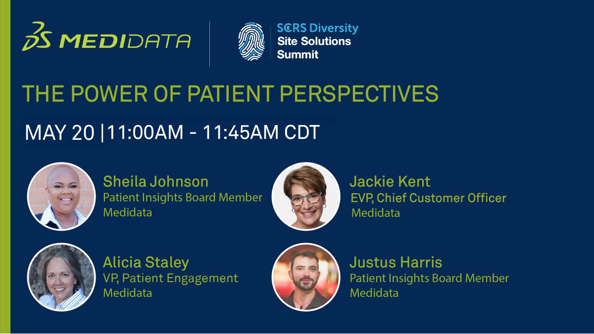 #Diversity & #clinicaltrials go hand-in-hand. Join @Medidata's Chief Customer Officer @JackieKent19 & @stales, @JustusOutLoud, & Sheila Johnson at @MySCRS’ Diversity Site Solutions Summit to learn #patients' key role in #clinicalresearch. Register now: mdso.io/hba