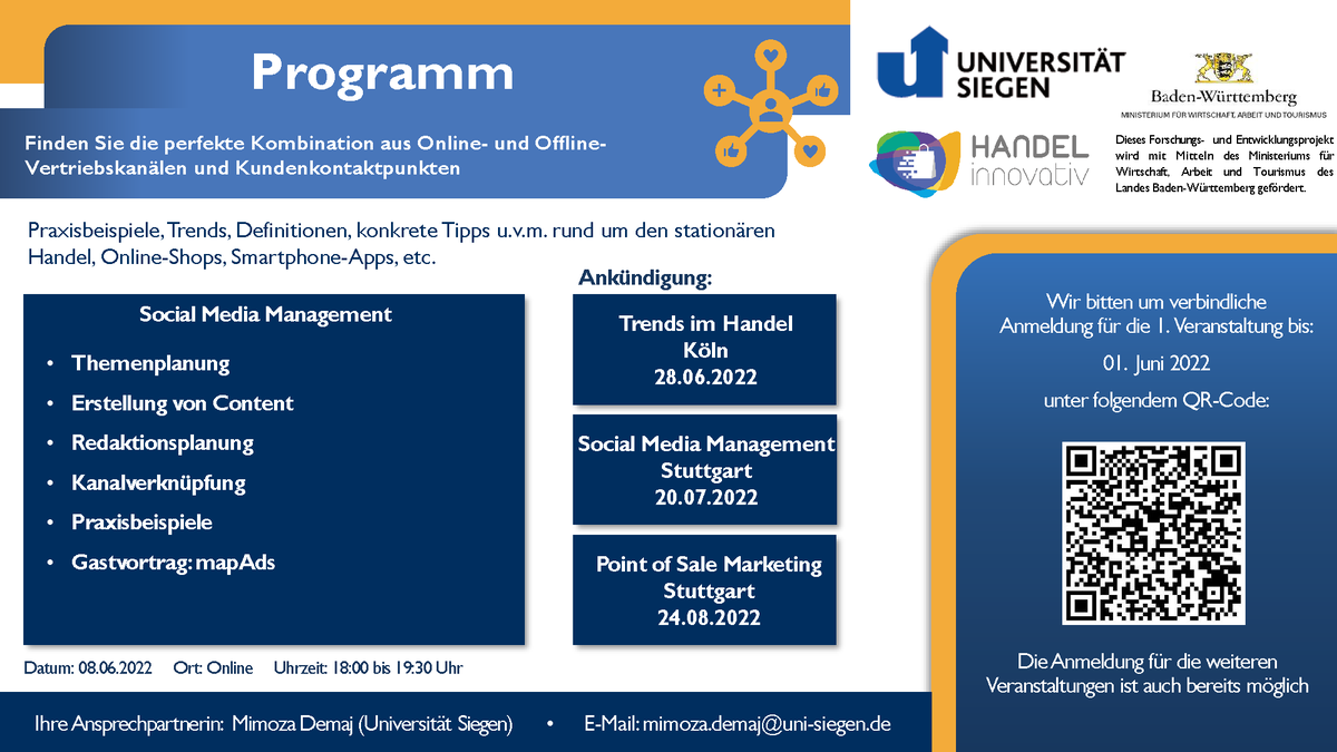 Suchen Sie noch die für Sie passende Kombination aus Online- und Offline-#Vertriebskanälen und Kontaktpunkten mit Ihren #Kunden? Besuchen Sie unsere Veranstaltungsreihe ab dem 08. Juni 2022 und erfahren Sie mehr über #Multi-Channel-Retailing – „Mehr-Kanal-Vertrieb“.