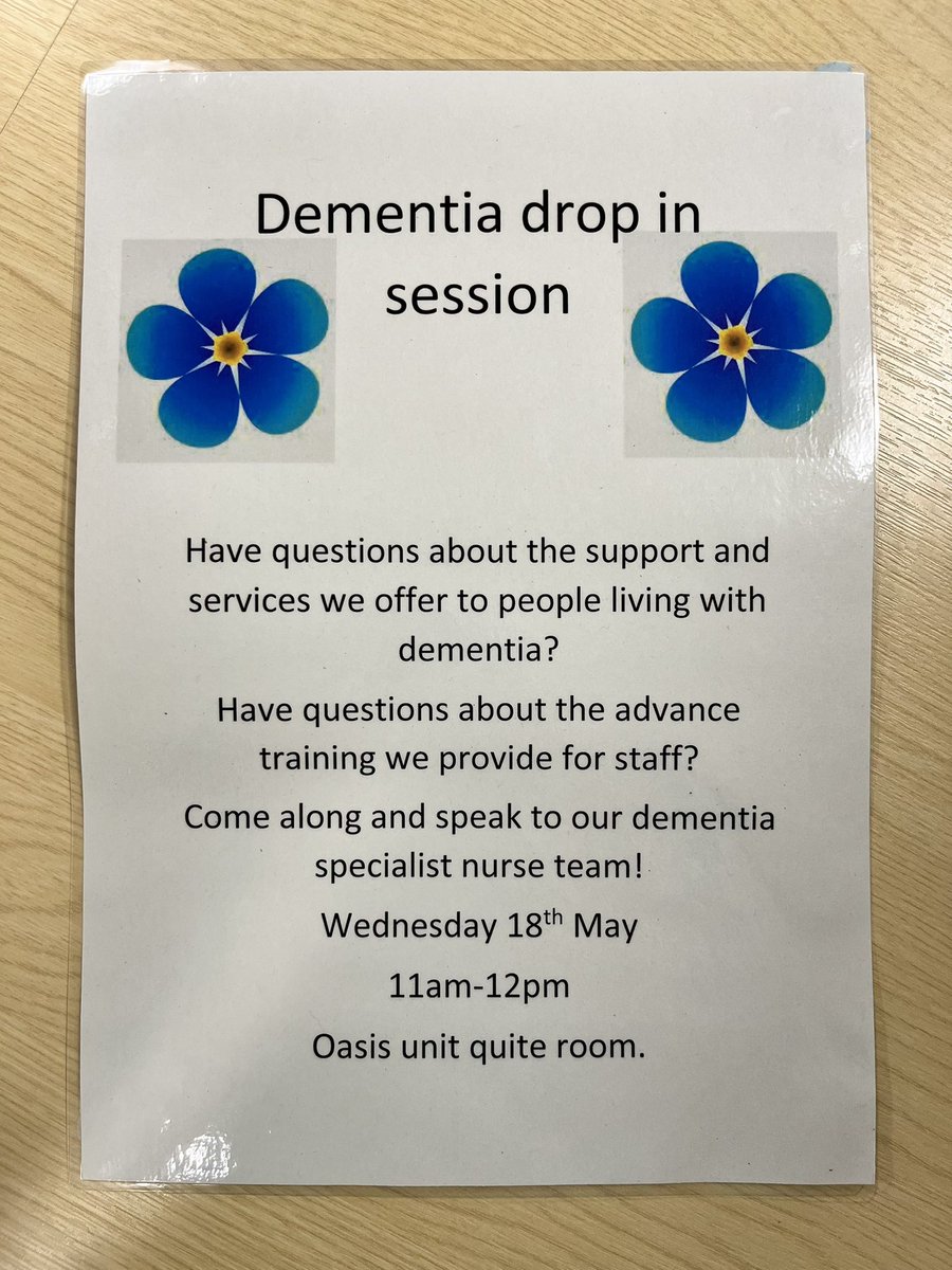 OasisUnit's tweet image. Dementia action week 16th-22nd May! part of the weekly events we have planned we have a drop in session on the oasis unit, Wednesday 11-12 with our dementia specialist team, please feel free to pop down. @drogeyb @pinkykimbo #DementiaActionWeek @RochdaleCO_NHS @SiobhanLouiseM1