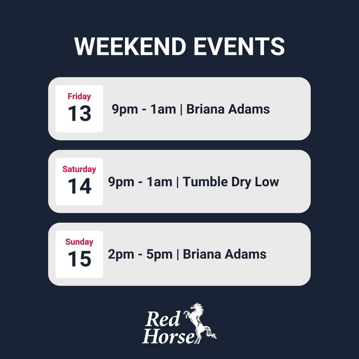 ⚡️BANDERA⚡️
Got a couple of shows at Red Horse this weekend!! Let’s get western! 🤠🎶🍻
TONIGHT - FULL BAND
SUNDAY - ACOUSTIC