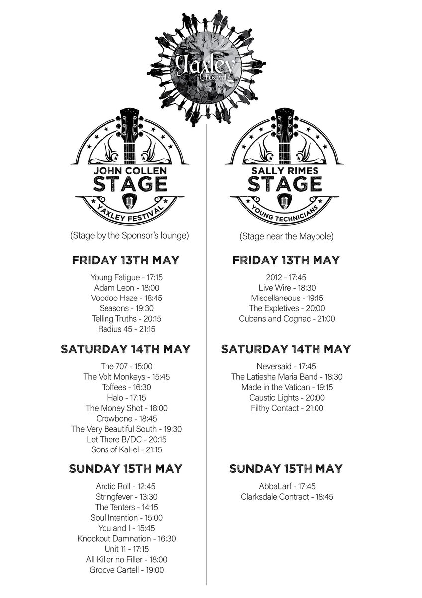 AshleyUK99's tweet photo. #yaxfest music line-up & stage locations, #Festival gets underway from 4pm today, live music from 17:15, with @YoungFatigue kicking off the #yaxfest2022 #LiveMusic on the #JohnCollen stage. more information on this weekends #Yaxley #Festival at https://t.co/dyBiSFC31W https://t.co/wRYDHXPs3C