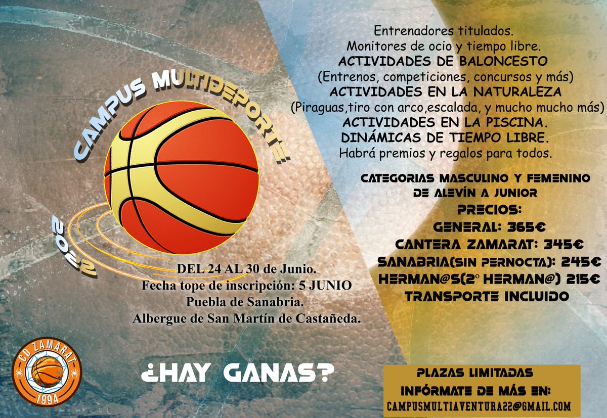 CanteraZamarat's tweet photo. 🎺🎺¡NUEVO CARTEL CON MÁS INFORMACIÓN!🎺🎺Muchas ganas de compartir esta experiencia con vosotros. Llena de increíbles actividades tanto deportivas como en la la naturaleza 🏀🏈🎯🏹🛶. YA NO QUEDA NADA 😃. NO TE QUEDES SIN TU PLAZA. INSCRIPCIONES HASTA EL 5 DE JUNIO.
¿HAY GANAS? https://t.co/klG0zxkmnh