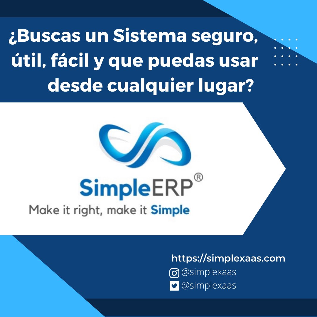 SimpleXaaSERP's tweet photo. SimpleERP permite el uso eficiente de los recursos de las empresas, automatizando procesos administrativos, financieros y de operaciones, con una trazabilidad real.  Todo en un ambiente Cloud, sin necesidad de inversiones adicionales en infraestructura. 

#clouderp #simpleerp https://t.co/ev4aTU0Kwm