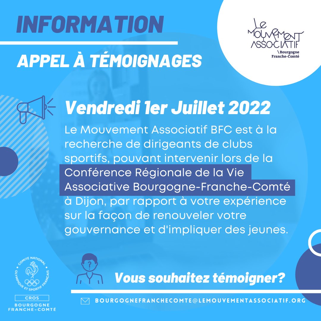CROS_BFC's tweet photo. 📢 𝗔𝗣𝗣𝗘𝗟 𝗔̀ 𝗧𝗘́𝗠𝗢𝗜𝗚𝗡𝗔𝗚𝗘𝗦 | Dans le cadre de la Conférence Régionale de la Vie Associative BFC organisée par @leMouvAsso_BFC, le 1er juillet prochain, un appel à témoignages est lancé. https://t.co/deUvWZE8Bu