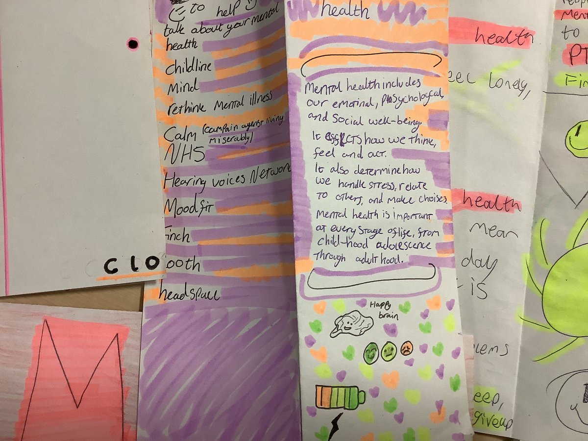 MsHalavage's tweet photo. Wrapping up #MentalHealthAwarenessWeek here at Grangemouth with S1 and S2. They have researched and created flyers to continue the excellent conversations we’ve been having this week, and to share some of the things that help them with their own mental health. @EnglishDeptGHS https://t.co/z9E2YhCatk