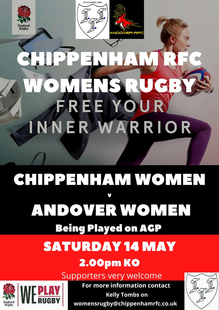 Chippenham Women v Andover Women

The last match of a great season being played on the AGP - 2.00pm KO so come along and support the Women!!

#RugbyFamily #Chippenham #FreetoSee #WiltsRugby  #Rugby #SWRugby
