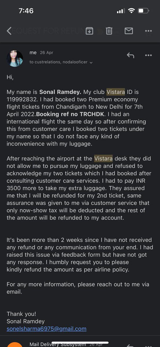 It's been more than 4 weeks, my refund hasn't been processed @airvistara after writing multiple emails and messages on twitter. Highly disappointed with the customer service this time!