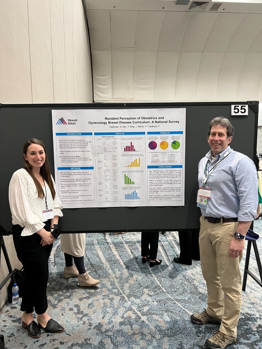 MountSinaiNYC's tweet photo. Dr. Sharonne Holtzman, Chief Resident of The Mount Sinai Hospital OB/GYN Residency Program, and Dr. Frederick Friedman, share their poster presentation at #ACOG22. https://t.co/HRtozvxoKb
