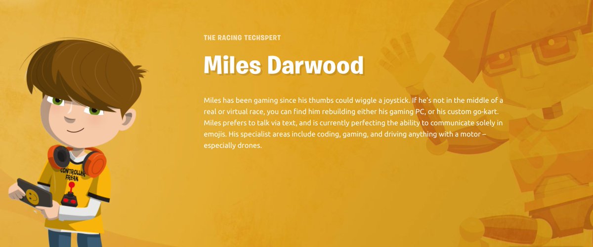 GetKidsintoSurv's tweet photo. Comic Spotlight: Miles!

Name:  
Miles Darwood 
Specialist Areas:  
Coding, gaming, driving anything with a motor 

You can find out more about our GeoSquad comic on our website: https://t.co/xhU8gGt2oS

#GeoSquad #GetKidsintoSurvey #ComicBook #ComicStrip #Geospatial https://t.co/oAyOMud1hu