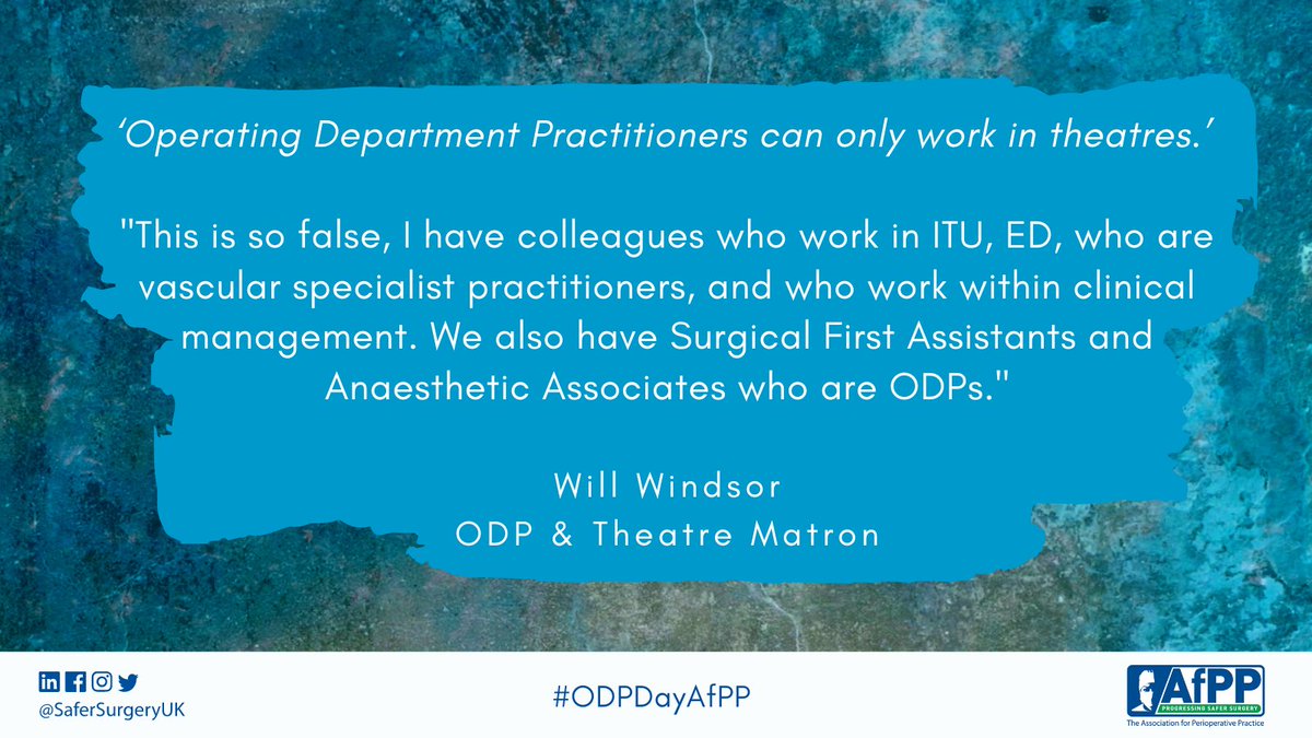 To celebrate #ODPDay we asked what myths ODPs would like to dispel about their role. Will had this to say 👇

"‘Operating Department Practitioners can only work in theatres.’ 

This is so false."

#ODPDayAfPP