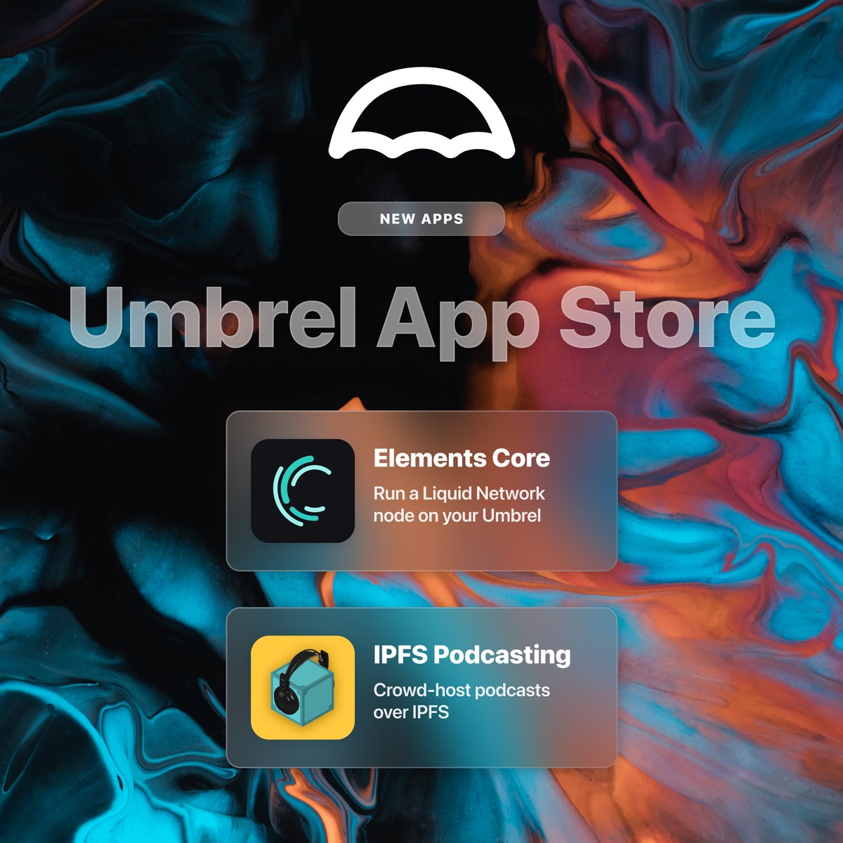 umbrel's tweet photo. "liquid wen??? wen liquid???" man i'm gonna miss this question cuz...

Umbrel 0.4.18 is now OUT with 2 brand new apps in the Umbrel App Store:

💧 Run @Liquid_BTC node with Elements Core
🎙 Crowd-host podcasts on @IPFS with IPFS Podcasting

Just login to your Umbrel to update! 🚀 https://t.co/srN3bMwy8A