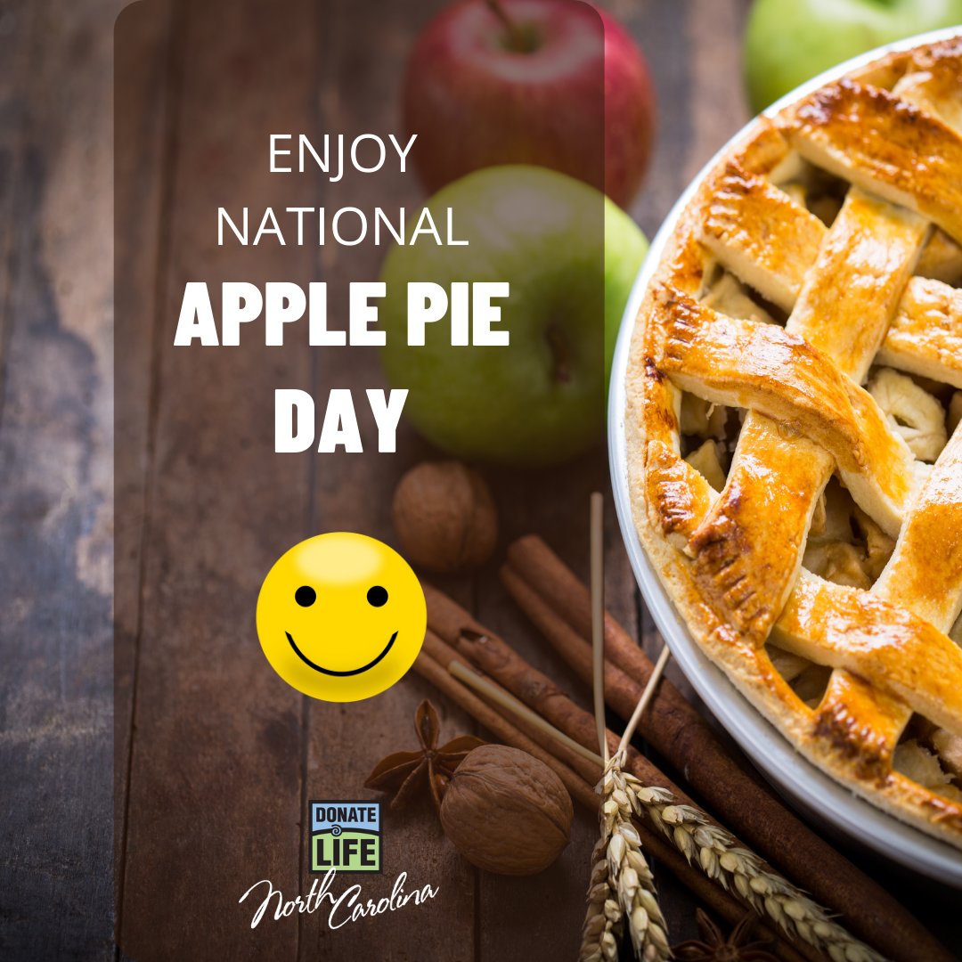 DonateLifeNC's tweet photo. Today is your lucky day. It's Friday the 13th and it's #NationalApplePieDay! Before you make plans for the weekend, enjoy the day with a slice of apple pie and do something extra sweet by signing up as an organ, eye and tissue donor at #RegisterMe.org. https://t.co/I1SQo0OumR