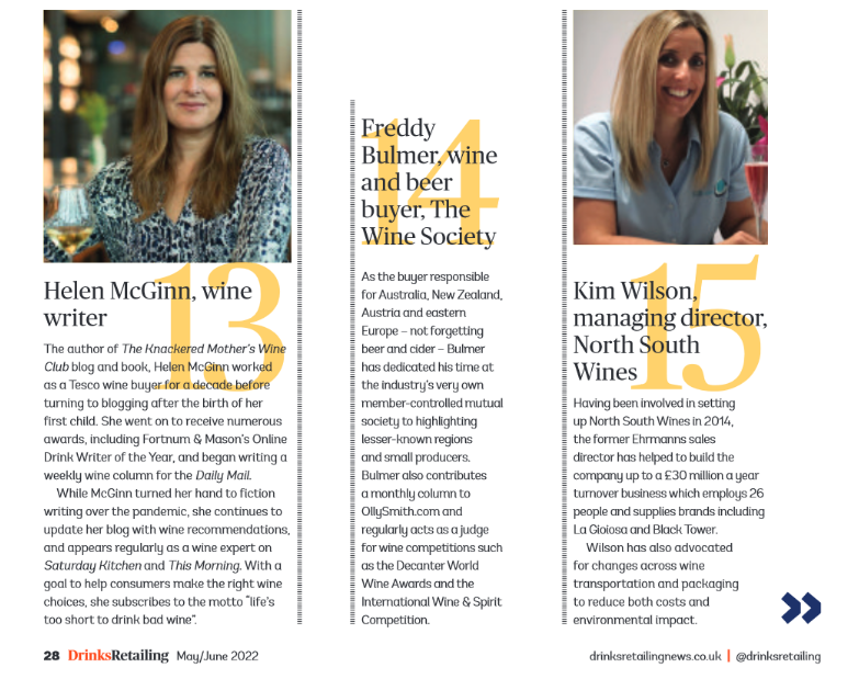 NorthSouthWines's tweet photo. We're absolutely delighted that our MD Kim Wilson was voted the 15th most influential person in UK Wine Retailing 2022 by @DrinksRetailing 

They highlighted Kim's active role in advocating for change across the industry on packaging, transport &amp; sustainability.

Well done Kim!🍾 https://t.co/o09xicRJcS