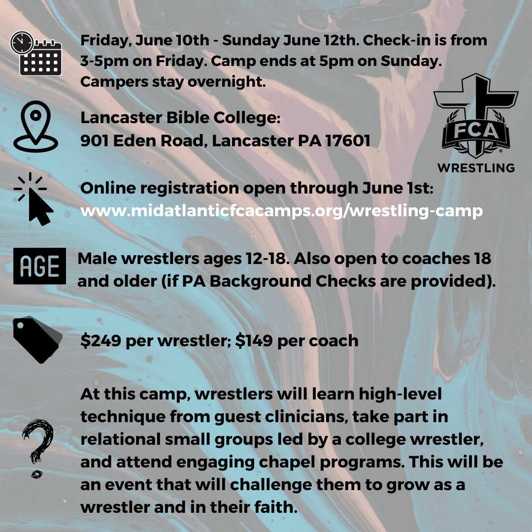 Stacked lineup of clinicians right there! 💪 Don't miss the opportunity to learn from <a href="/IamRichPerryUSA/">Richard Perry 86kg™</a>, <a href="/Joey_McKenna/">Joseph McKenna</a>, <a href="/patsantoro1/">Pat Santoro</a>, <a href="/djw0201/">Dan Wirnsberger</a>, and <a href="/DcrowellDavid/">Dave Crowell</a>. 

Only a few weeks to sign up! Registration Link:  fca.regfox.com/2022fcawrestli…

#fca #fcaevery #fcacamp #fcawrestling