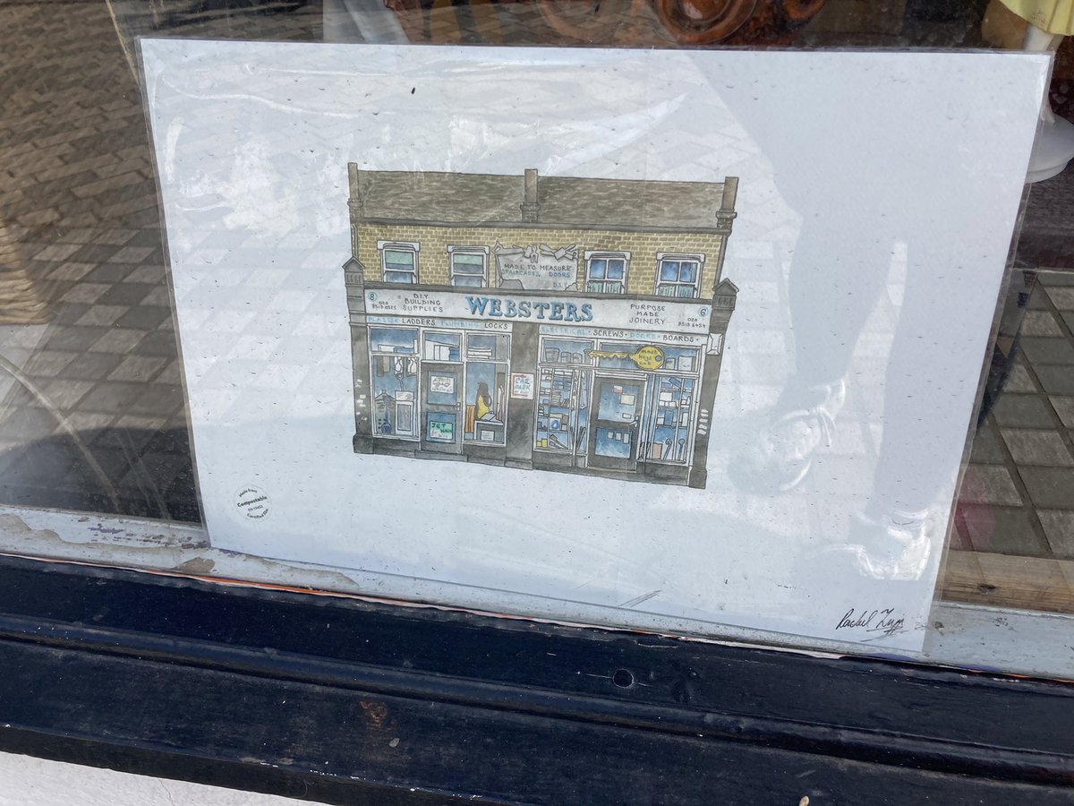rectripp's tweet photo. Quick reminder that my work is for sale @number8_FG : prints of local shops including the much-missed Webster’s (others available on request), cards, bags and more. https://t.co/HngnXqgn6o