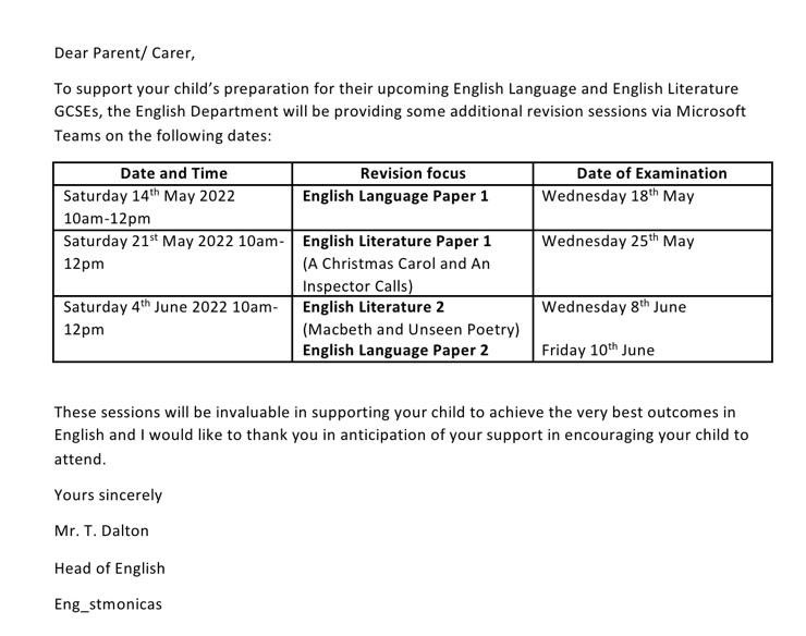 Information about the upcoming teams sessions to support year 11. These start tomorrow <a href="/stmonicas/">St Monica's RC High School</a> <a href="/MrDBreen1/">MrDBreen</a>