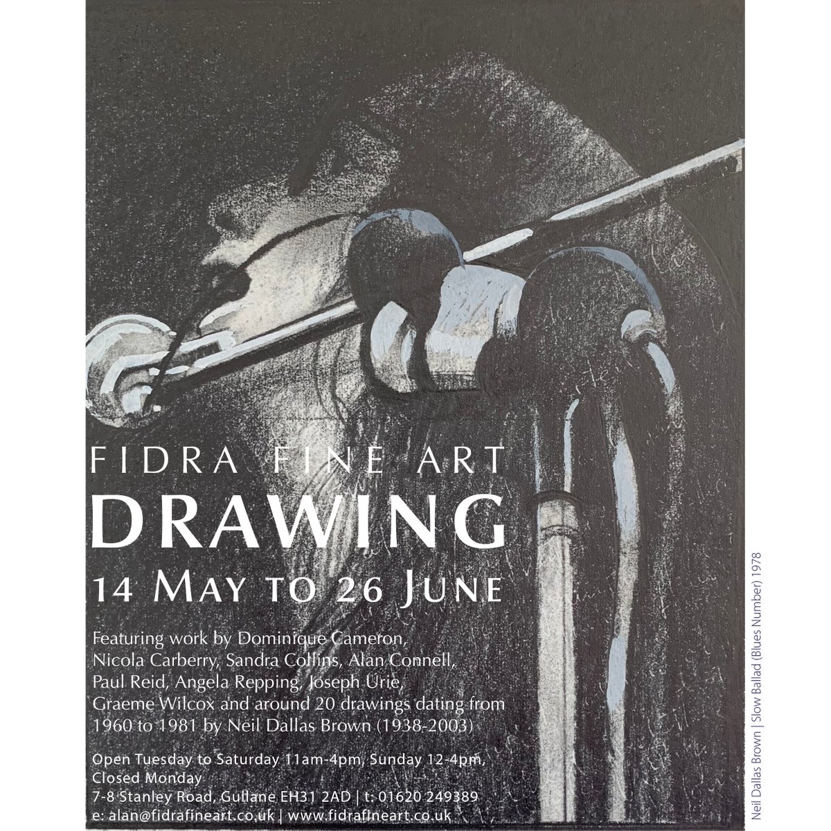FidraFineArt's tweet photo. Drawing
Opens Sat 14 May at 11am. Artists present & refreshments 2-5pm.
Includes 25 drawings by #NeilDallasBrown - early life drawing as well as studies for his critically acclaimed Shroud or Ulster series of paintings.
Neil Dallas Brown - Slow Ballad (Blues Number) (1978) https://t.co/1AInrrQB9y
