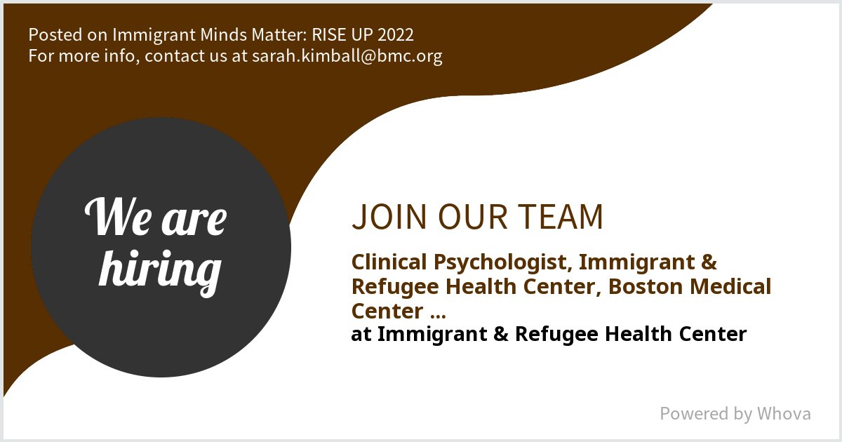We are #hiring a Clinical Psychologist to join our team at the Immigrant & Refugee Health Center. Message me if you're interested in joining us in our work. #BMCRiseUp #ImmigrantMindsMatter #InThisTogether ⁦@The_BMC⁩ ⁦@BMC_IRHC⁩