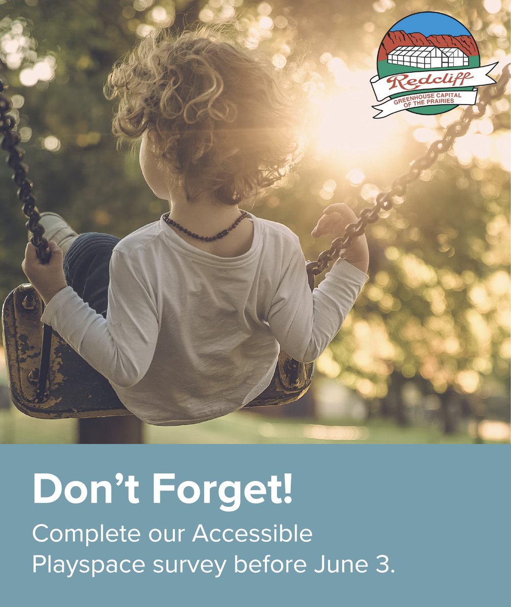 Don't forget! Complete our Accessible Playspace survey before June 3. Share your opinion.

surveymonkey.com/r/9NTPLQN

#MyRedcliff #CommunityInput #Survey