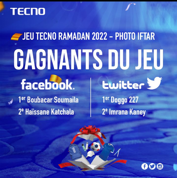 TecnoMobileNE's tweet photo. Bon après-midi à toutes et tous,
Comme promis, voici la liste des gagnants pour les deux jeux Tecno Ramadan 2022, qui ont eu lieu. Les lauréats seront prochainement invités pour recevoir leurs lots.
#tecnoniger vous souhaite un excellent weekend ! https://t.co/Pp2062EVu7